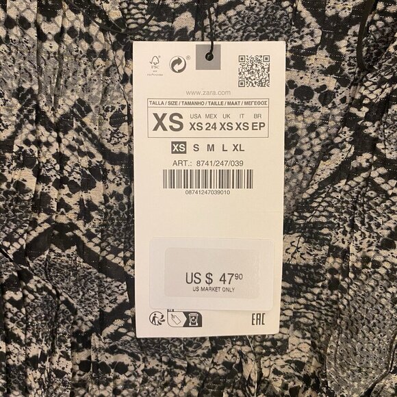 Zara Women's Printed Shirt Long Sleeves V-Neck Side Zip Closure Size XS NWT $47 - Picture 12 of 15